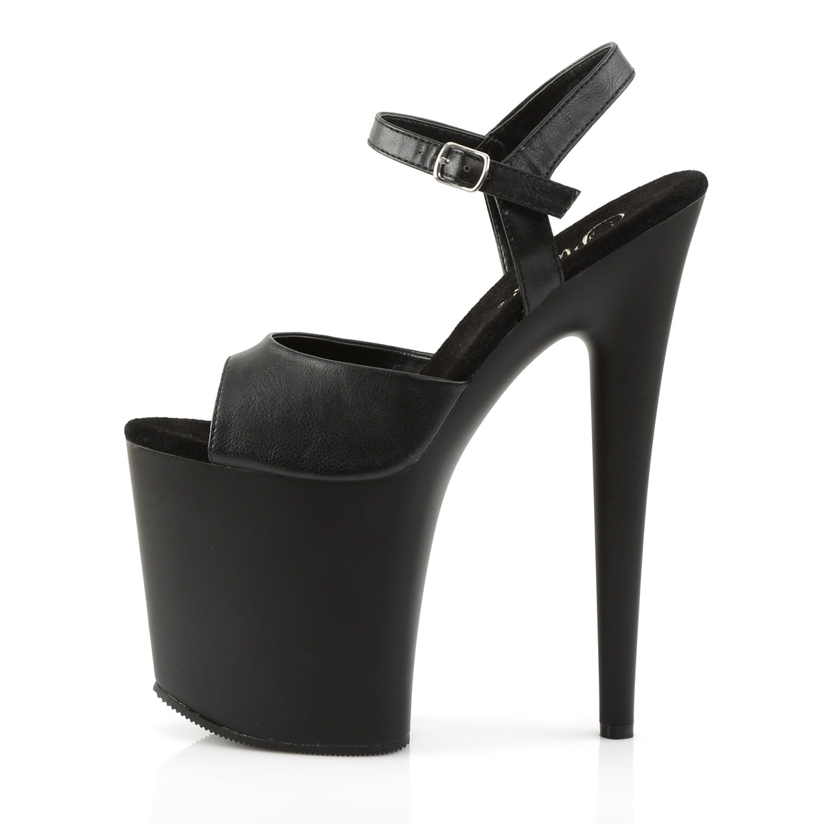 Pleaser FLAMINGO-809 8" Heel Ankle Strap Platform Sandal, Blk Faux Leather/ Blk matte, 7 (Used)