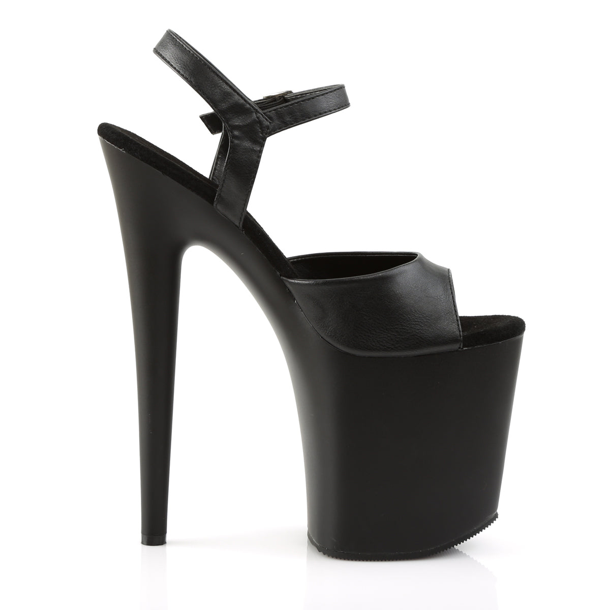 Pleaser FLAMINGO-809 8" Heel Ankle Strap Platform Sandal, Blk Faux Leather/ Blk matte, 7 (Used)