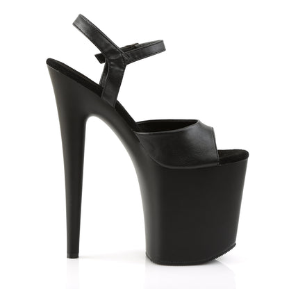 Pleaser FLAMINGO-809 8" Heel Ankle Strap Platform Sandal, Blk Faux Leather/ Blk matte, 7 (Used)