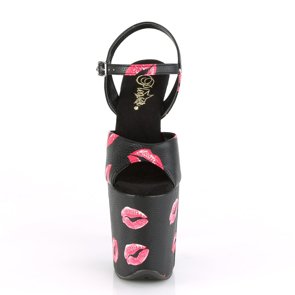 FLAMINGO-809KISSES 8" Heel, 4" PF Ankle Strap Sandal w/ Lip Print