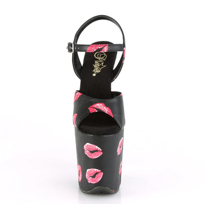 FLAMINGO-809KISSES 8" Heel, 4" PF Ankle Strap Sandal w/ Lip Print