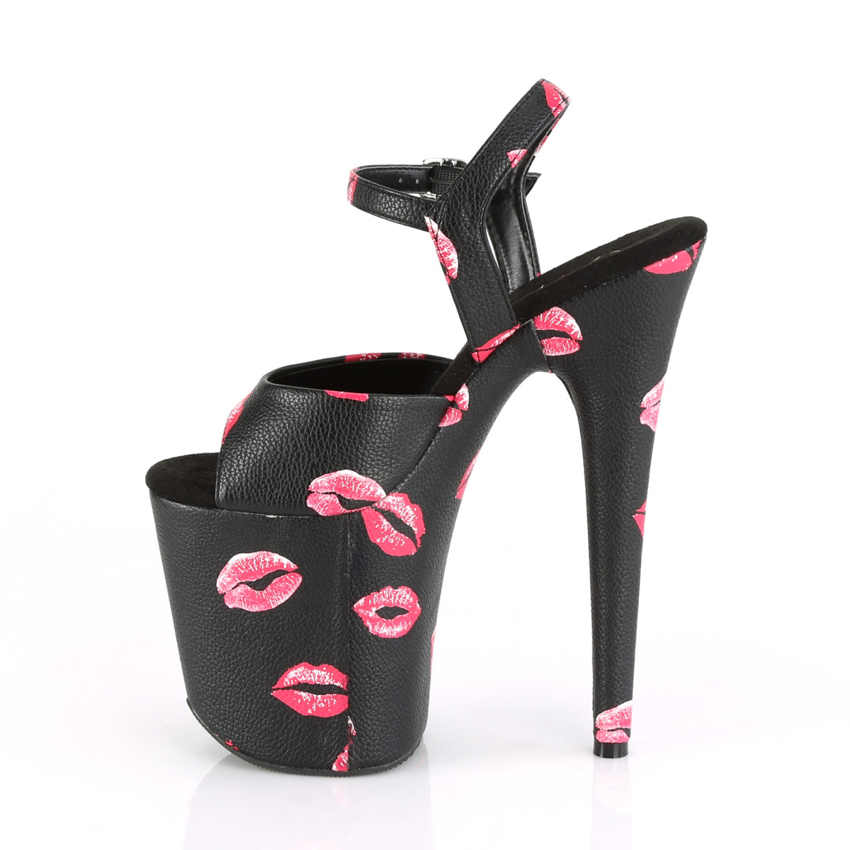 FLAMINGO-809KISSES 8" Heel, 4" PF Ankle Strap Sandal w/ Lip Print