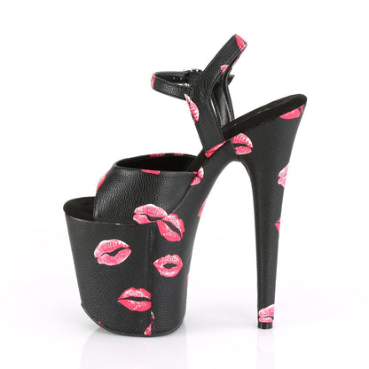 FLAMINGO-809KISSES 8" Heel, 4" PF Ankle Strap Sandal w/ Lip Print