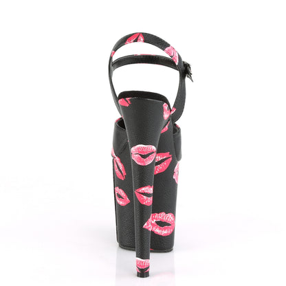 FLAMINGO-809KISSES 8" Heel, 4" PF Ankle Strap Sandal w/ Lip Print