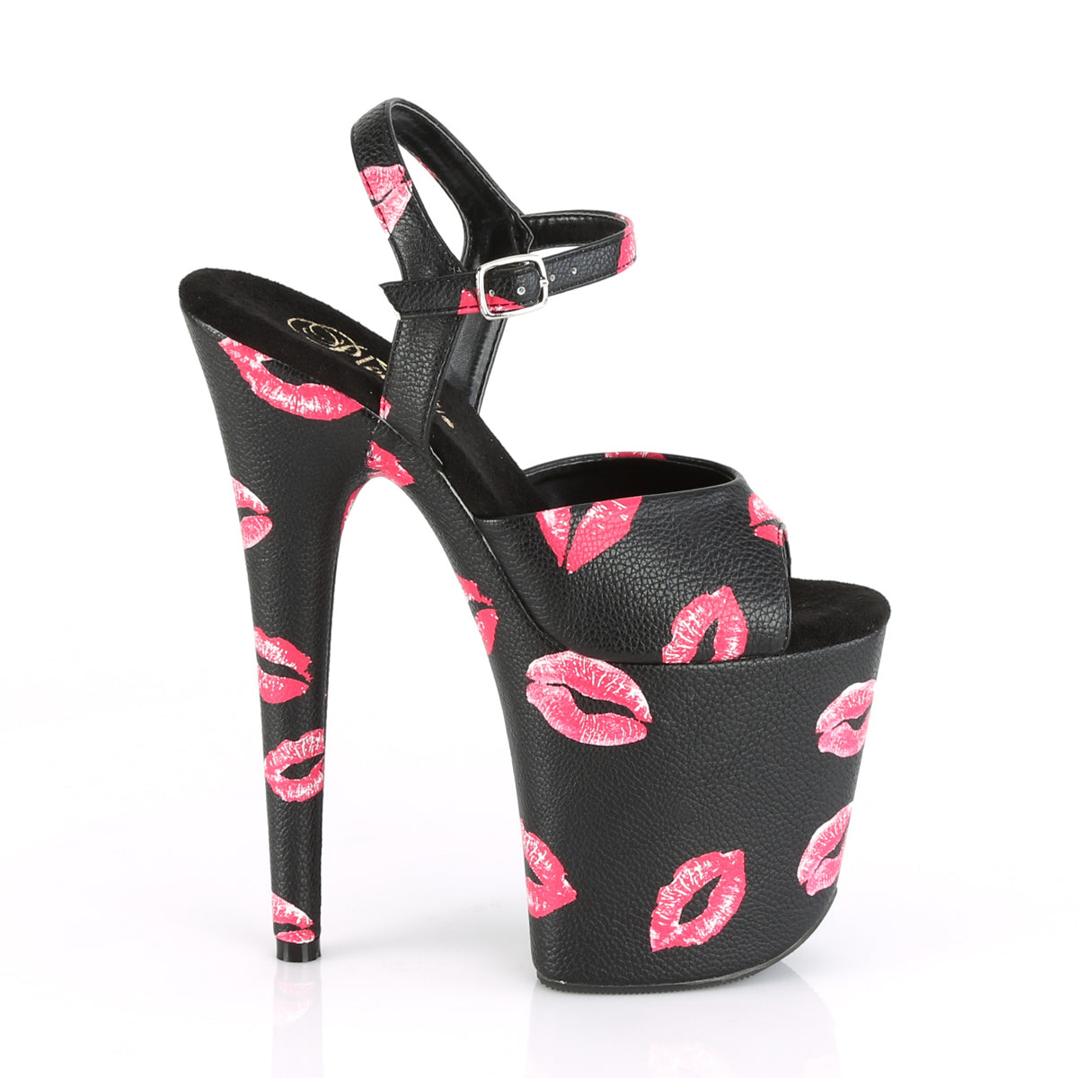 FLAMINGO-809KISSES 8" Heel, 4" PF Ankle Strap Sandal w/ Lip Print