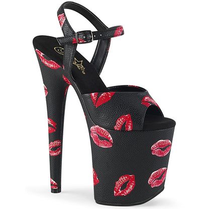 FLAMINGO-809KISSES 8" Heel, 4" PF Ankle Strap Sandal w/ Lip Print