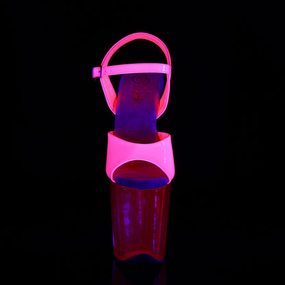 FLAMINGO-809UVT 8" Heel, 4" PF UV Reactive Ankle Strap Sandal