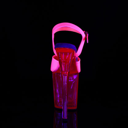 FLAMINGO-809UVT 8" Heel, 4" PF UV Reactive Ankle Strap Sandal