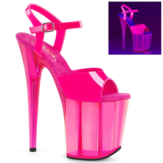 FLAMINGO-809UVT 8" Heel, 4" PF UV Reactive Ankle Strap Sandal
