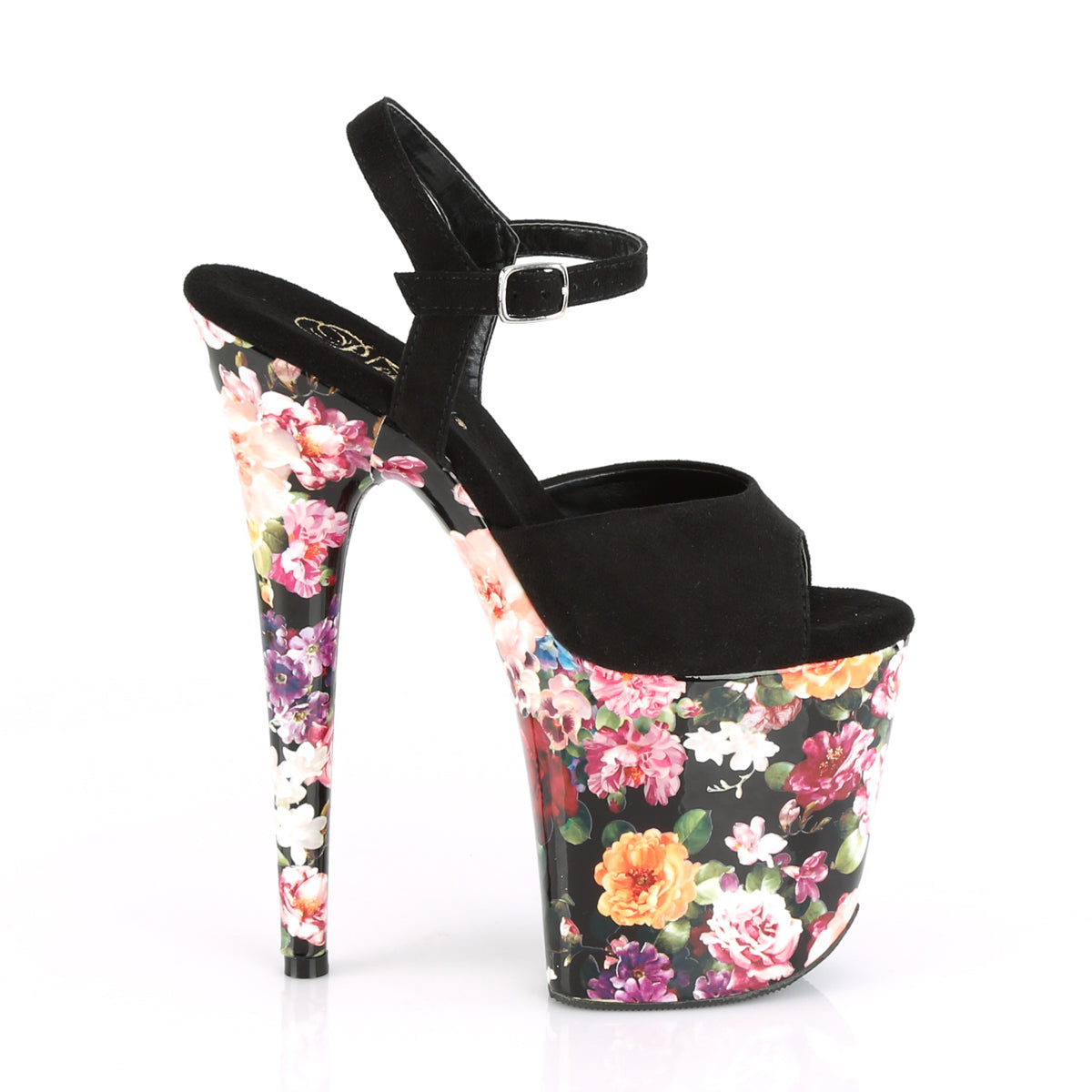 FLAMINGO-809WR 8" Heel, 4" PF Ankle Strap Sandal w/ Flower Print