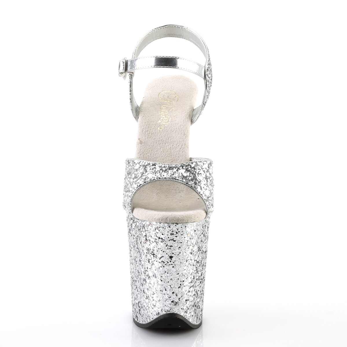 FLAMINGO-810LG **8" Heel, 4" PF Glitter Ankle Strap Sandal
