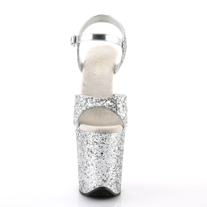 FLAMINGO-810LG **8" Heel, 4" PF Glitter Ankle Strap Sandal