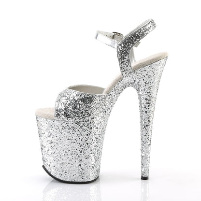 FLAMINGO-810LG **8" Heel, 4" PF Glitter Ankle Strap Sandal