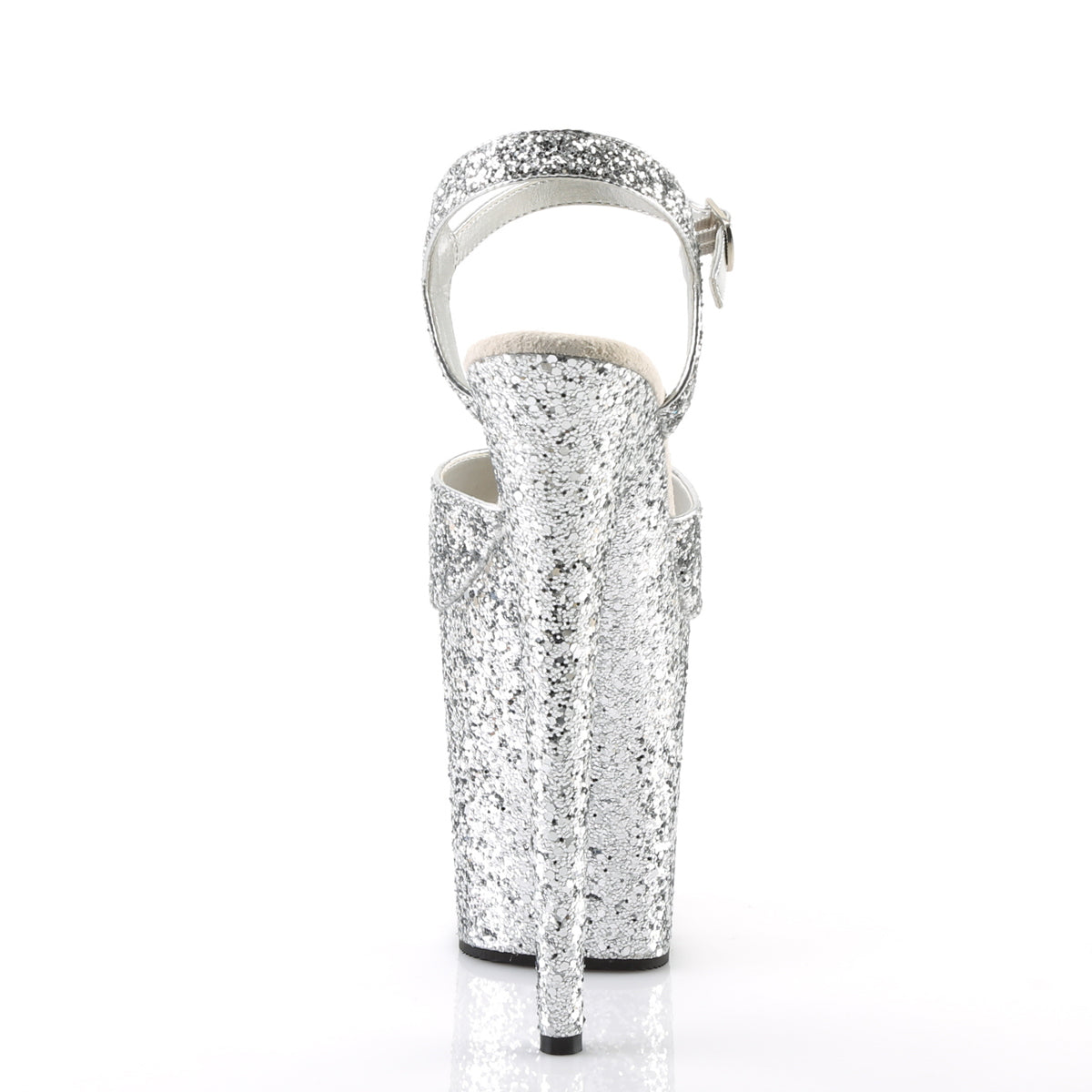 FLAMINGO-810LG **8" Heel, 4" PF Glitter Ankle Strap Sandal