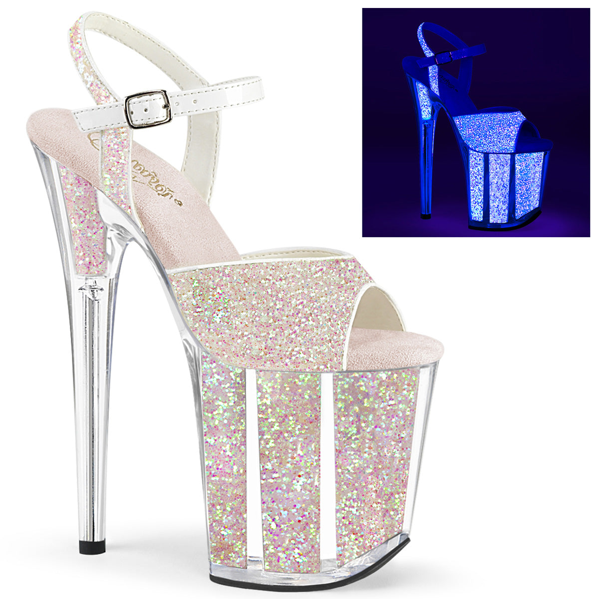 FLAMINGO-810UVG 8" Heel, 4" PF Ankle Strap Sandal w/Glitter Inserts