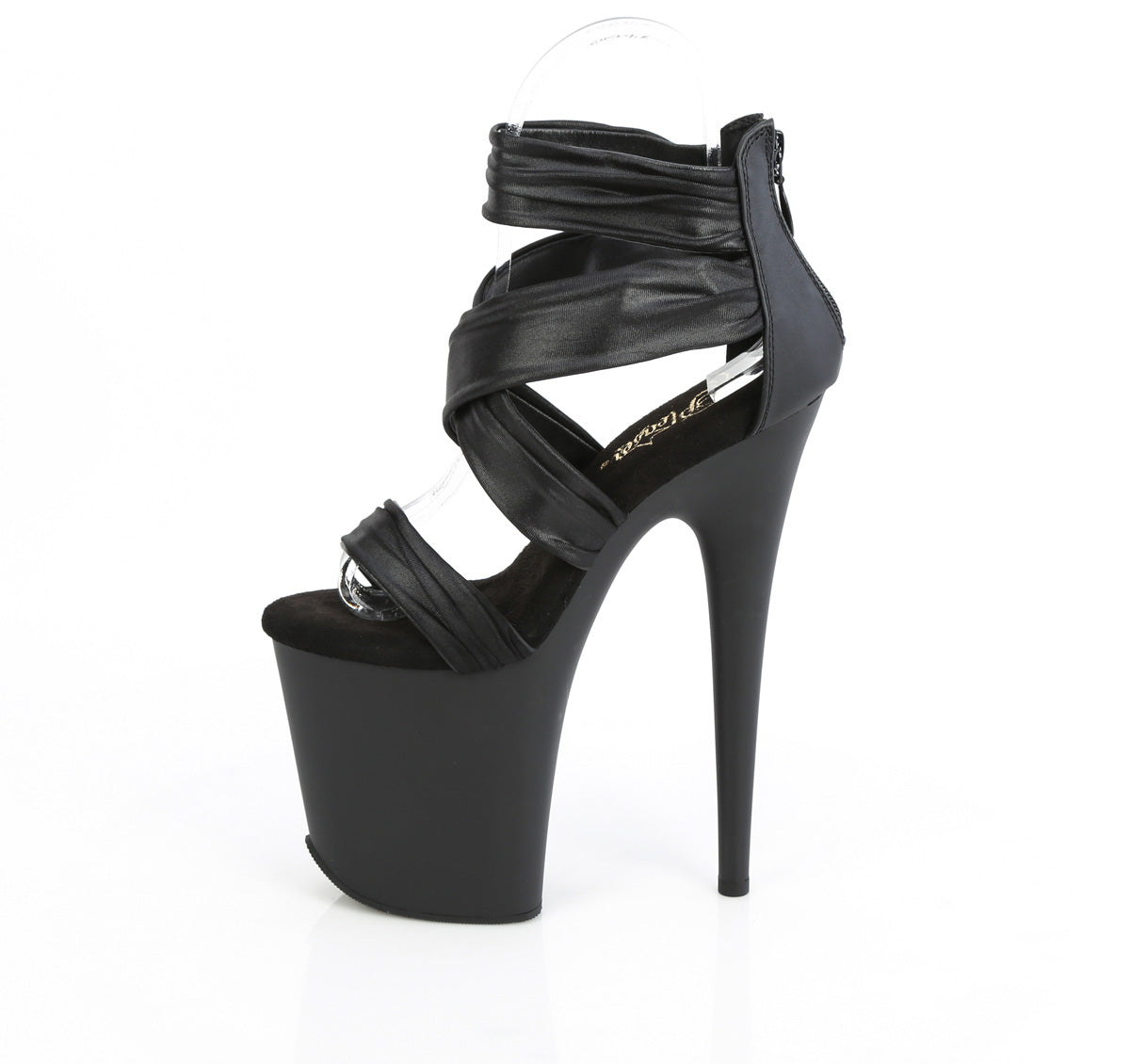 FLAMINGO-820 8" Heel, 4" PF Ruched Ankle Strap Sandal, Back Zip