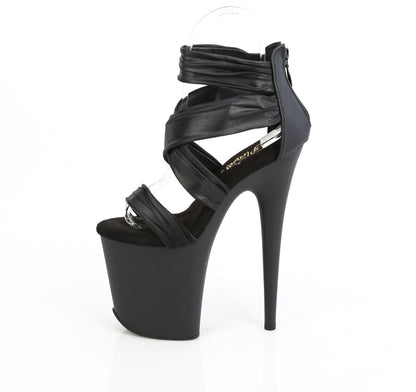 FLAMINGO-820 8" Heel, 4" PF Ruched Ankle Strap Sandal, Back Zip