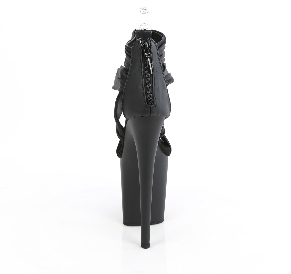 FLAMINGO-820 8" Heel, 4" PF Ruched Ankle Strap Sandal, Back Zip
