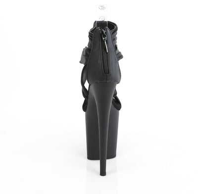 FLAMINGO-820 8" Heel, 4" PF Ruched Ankle Strap Sandal, Back Zip