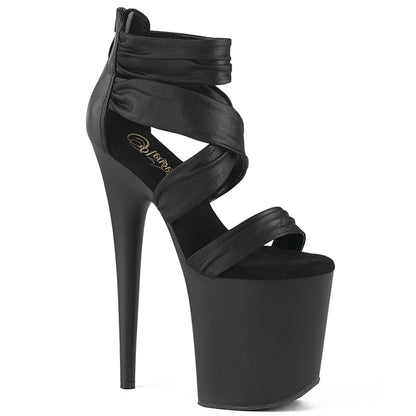 FLAMINGO-820 8" Heel, 4" PF Ruched Ankle Strap Sandal, Back Zip