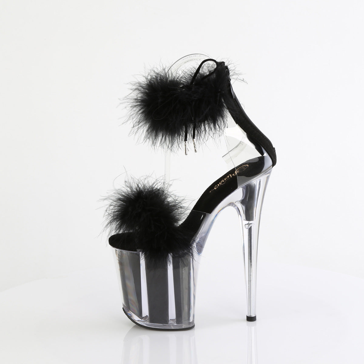 FLAMINGO-824F 8" Heel, 4" PF Marabou Fur Ankle Cuff Sandal, Back Zip