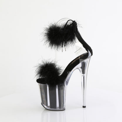 FLAMINGO-824F 8" Heel, 4" PF Marabou Fur Ankle Cuff Sandal, Back Zip