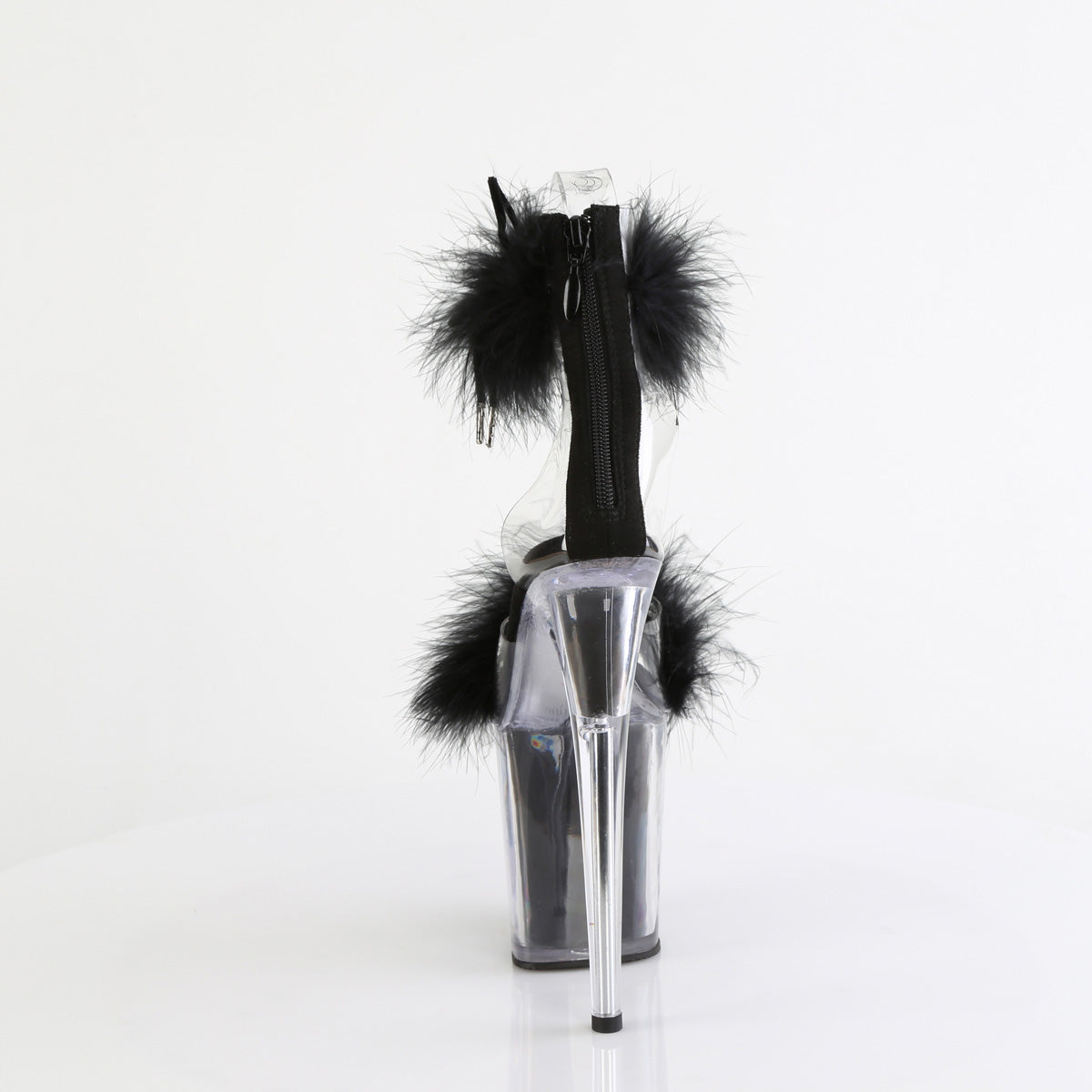 FLAMINGO-824F 8" Heel, 4" PF Marabou Fur Ankle Cuff Sandal, Back Zip