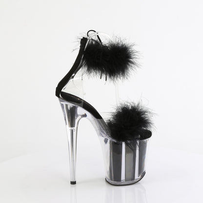 FLAMINGO-824F 8" Heel, 4" PF Marabou Fur Ankle Cuff Sandal, Back Zip