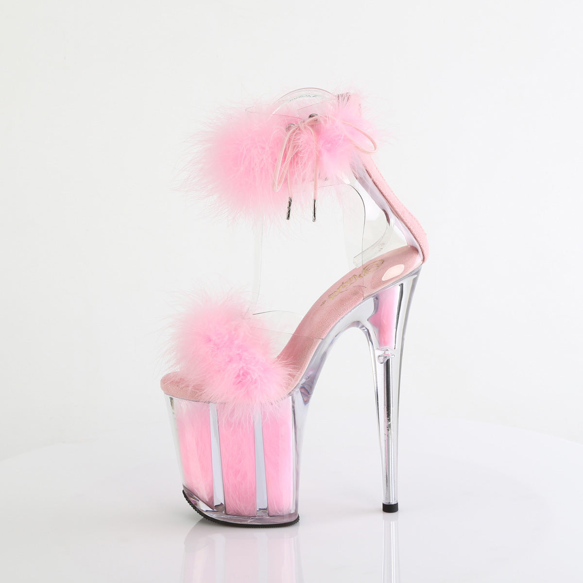 FLAMINGO-824F 8" Heel, 4" PF Marabou Fur Ankle Cuff Sandal, Back Zip