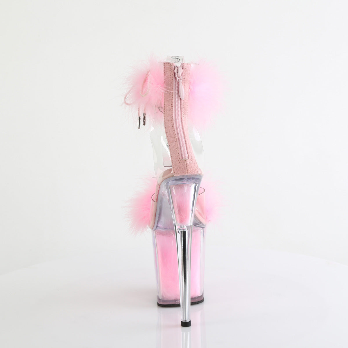 FLAMINGO-824F 8" Heel, 4" PF Marabou Fur Ankle Cuff Sandal, Back Zip