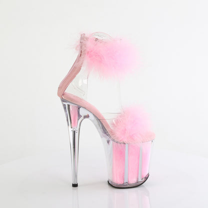 FLAMINGO-824F 8" Heel, 4" PF Marabou Fur Ankle Cuff Sandal, Back Zip