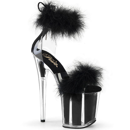 FLAMINGO-824F 8" Heel, 4" PF Marabou Fur Ankle Cuff Sandal, Back Zip