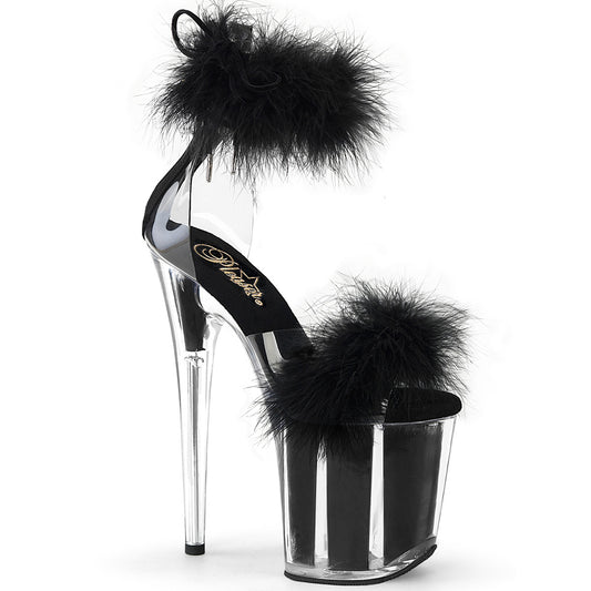 FLAMINGO-824F 8" Heel, 4" PF Marabou Fur Ankle Cuff Sandal, Back Zip