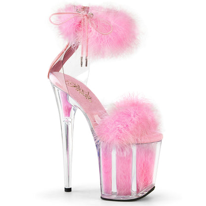 FLAMINGO-824F 8" Heel, 4" PF Marabou Fur Ankle Cuff Sandal, Back Zip
