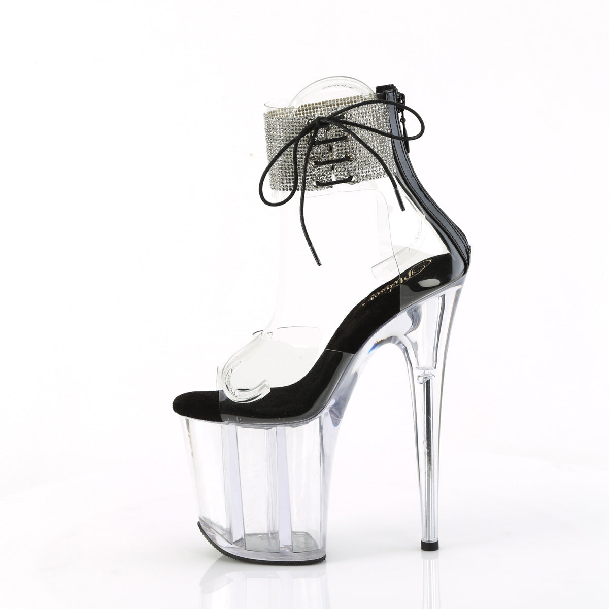 FLAMINGO-824RS *8" Heel, 4" PF Rhinestoned Ankle Cuff Sandal, Back Zip
