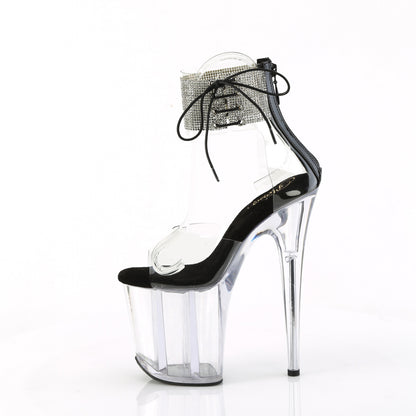 FLAMINGO-824RS *8" Heel, 4" PF Rhinestoned Ankle Cuff Sandal, Back Zip