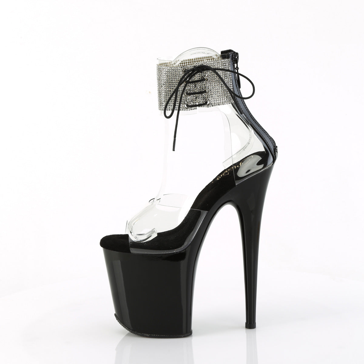 FLAMINGO-824RS *8" Heel, 4" PF Rhinestoned Ankle Cuff Sandal, Back Zip