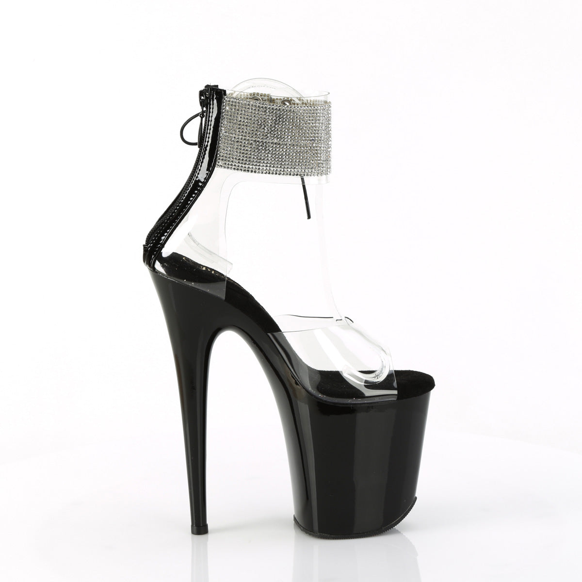 FLAMINGO-824RS *8" Heel, 4" PF Rhinestoned Ankle Cuff Sandal, Back Zip