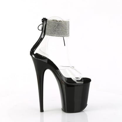 FLAMINGO-824RS *8" Heel, 4" PF Rhinestoned Ankle Cuff Sandal, Back Zip