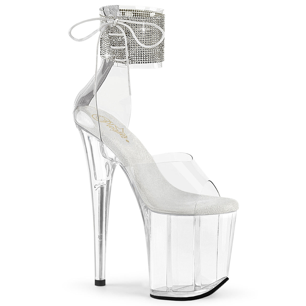 FLAMINGO-824RS *8" Heel, 4" PF Rhinestoned Ankle Cuff Sandal, Back Zip