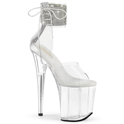 FLAMINGO-824RS *8" Heel, 4" PF Rhinestoned Ankle Cuff Sandal, Back Zip