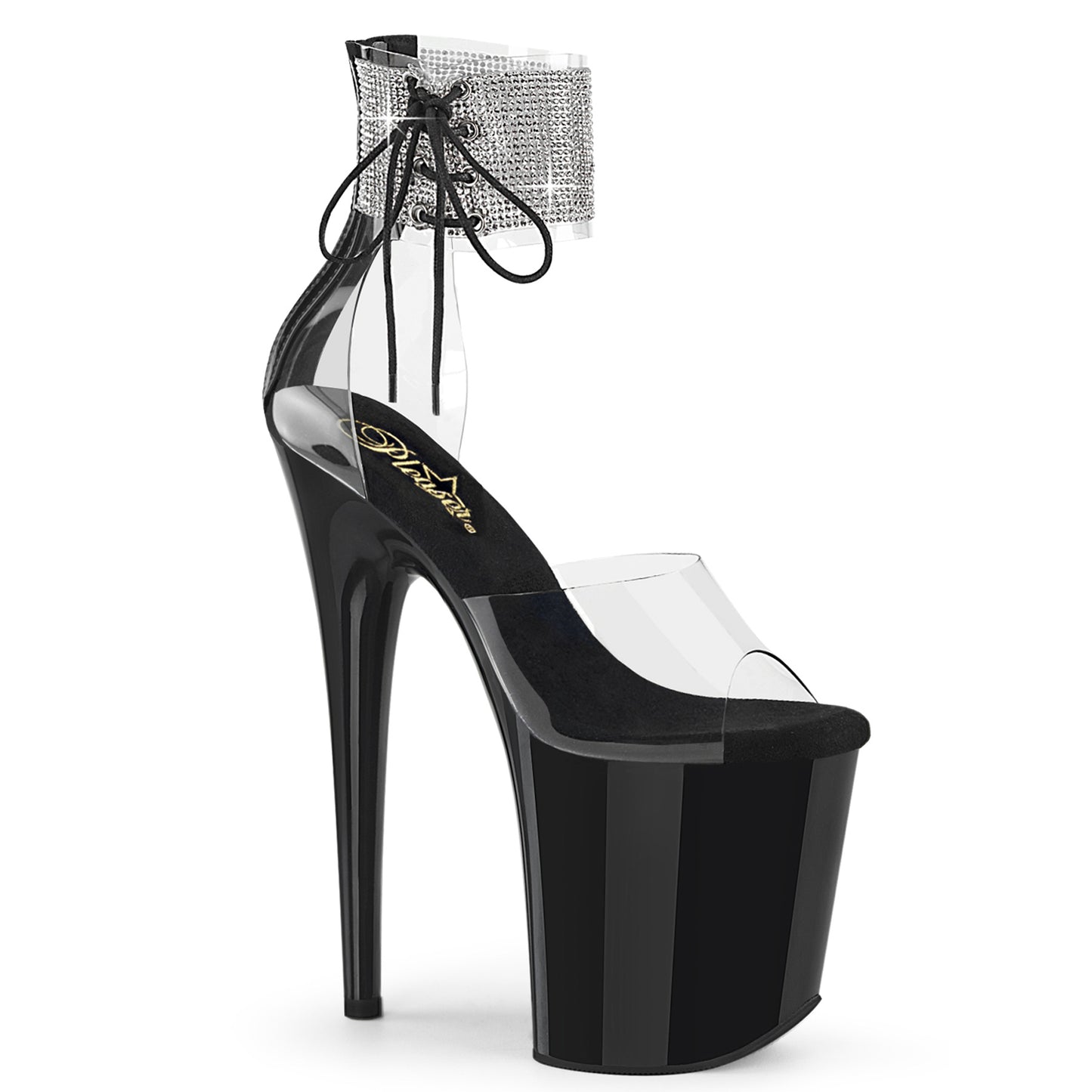 FLAMINGO-824RS *8" Heel, 4" PF Rhinestoned Ankle Cuff Sandal, Back Zip