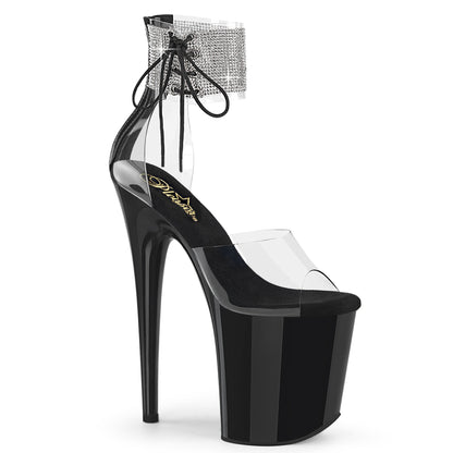 FLAMINGO-824RS *8" Heel, 4" PF Rhinestoned Ankle Cuff Sandal, Back Zip