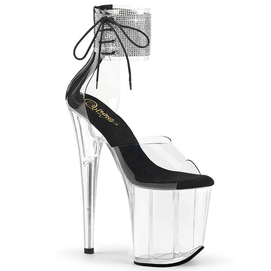 FLAMINGO-824RS *8" Heel, 4" PF Rhinestoned Ankle Cuff Sandal, Back Zip