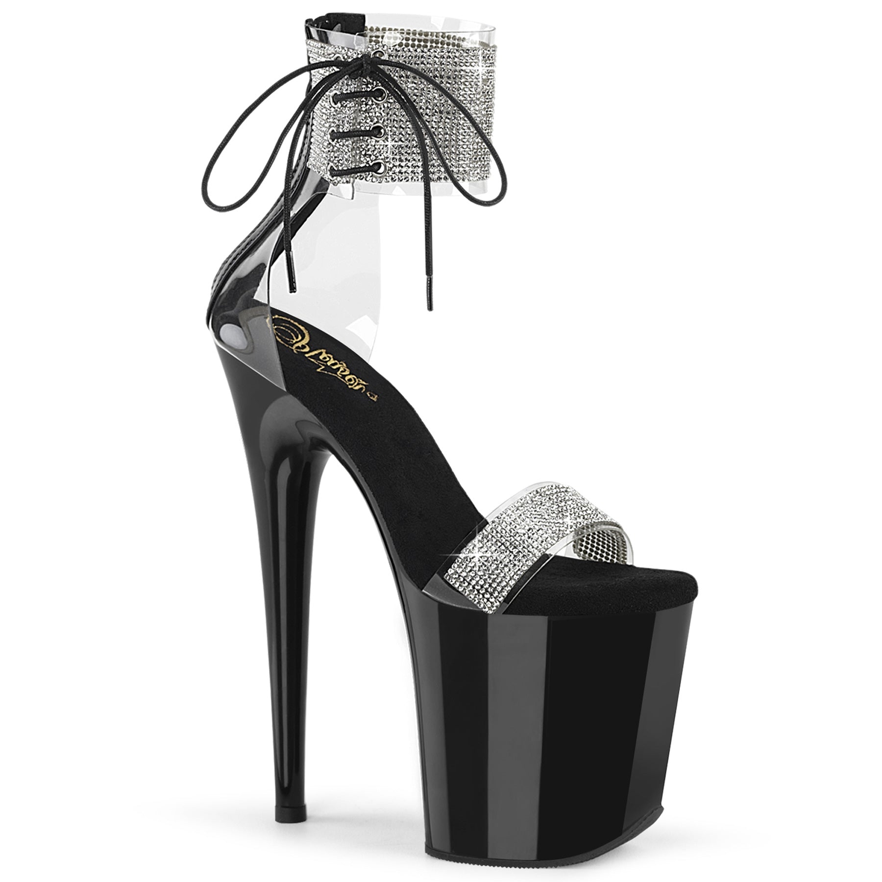 FLAMINGO-827RS *8" Heel, 4" PF Ankle Cuff Sandal w/RS, Back Zip