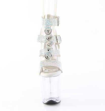 FLAMINGO-856RS 8" Heel, 4" PF Rhinestoned Dual Buckle T-Strap  Sandal