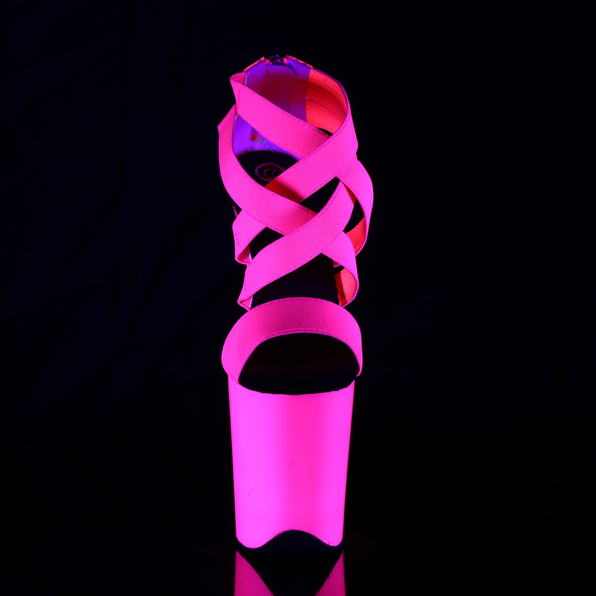 FLAMINGO-869UV 8" Heel, 4" PF UV Reactive Criss Cross Sandal, Back Zip