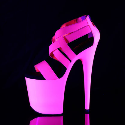 FLAMINGO-869UV 8" Heel, 4" PF UV Reactive Criss Cross Sandal, Back Zip