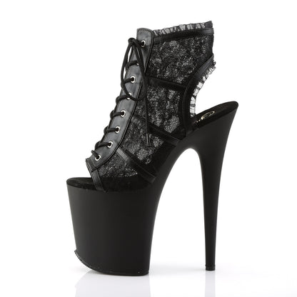 FLAMINGO-896LC 8" Heel, 4" PF Open Toe/Heel Lace-Up Ankle Boot, Side Zip