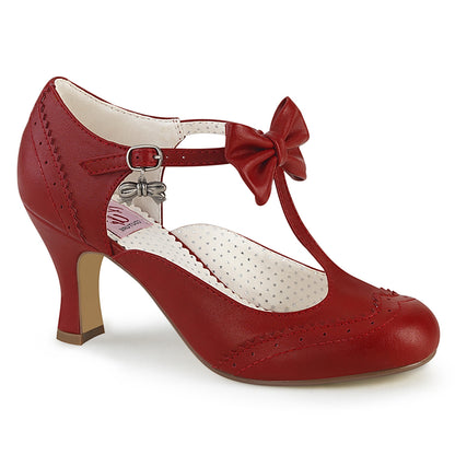 FLAPPER-11 *3" Kitten Heel Round Toe T-Strap Pump W/ Bow